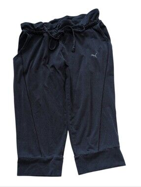 Puma Women’s Black Capri Jogger Pants Drawstring Athletic Lounge Cropped XL
